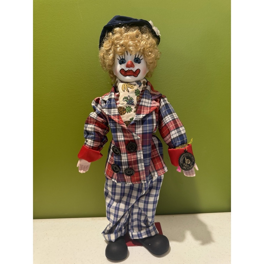 Brinn's Lenny The Clown Porcelain Doll‎ Vtg With Stand Authentic Collectible Ed